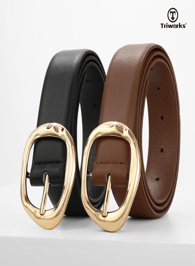 TRIWORKS 2 Pack Leather Belts for Women Fashion Waist Belt with Liquid Shapes Women Belt for Jeans Pants Dresses - Image 2